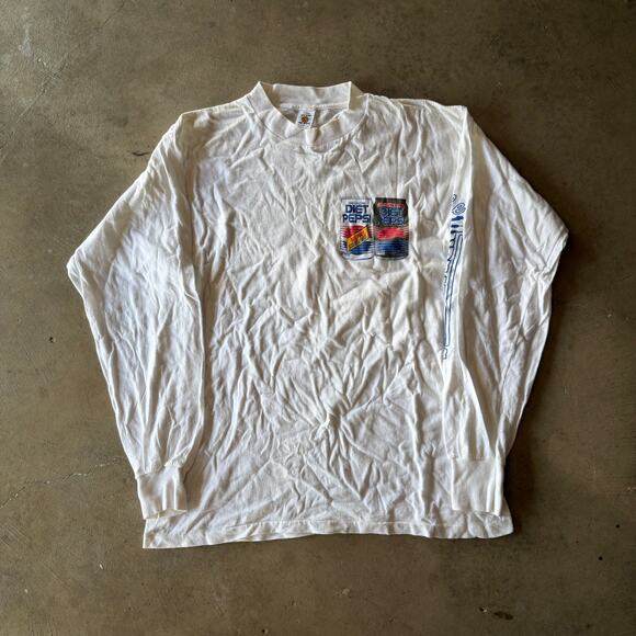 VINTAGE 80S 90S DIET PEPSI PROMO SODA LONG SLEEVE T-SHIRT RETRO MENS LARGE - Picture 1 of 5